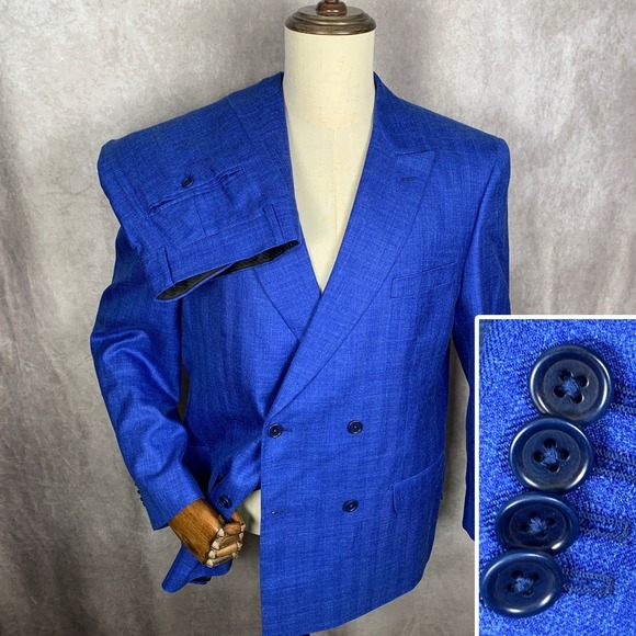 Loro Piana Other - Loro Piana Suit Men 46R Blue Summertime Linen Silk 34x28 Double Breasted 2 Piece